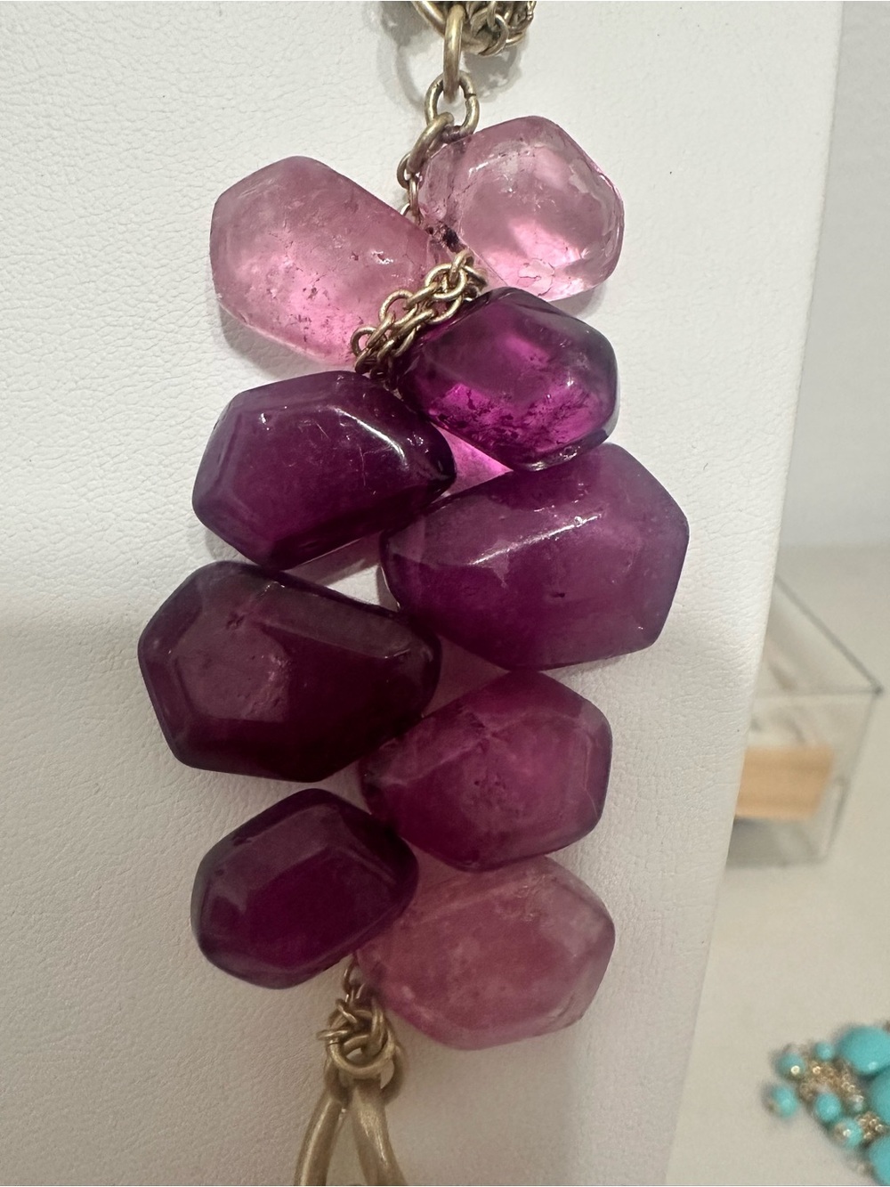 LOFT Purple Pink Faceted Lucite Statement Necklace Chunky Chain Boho Glam - Picture 3 of 4